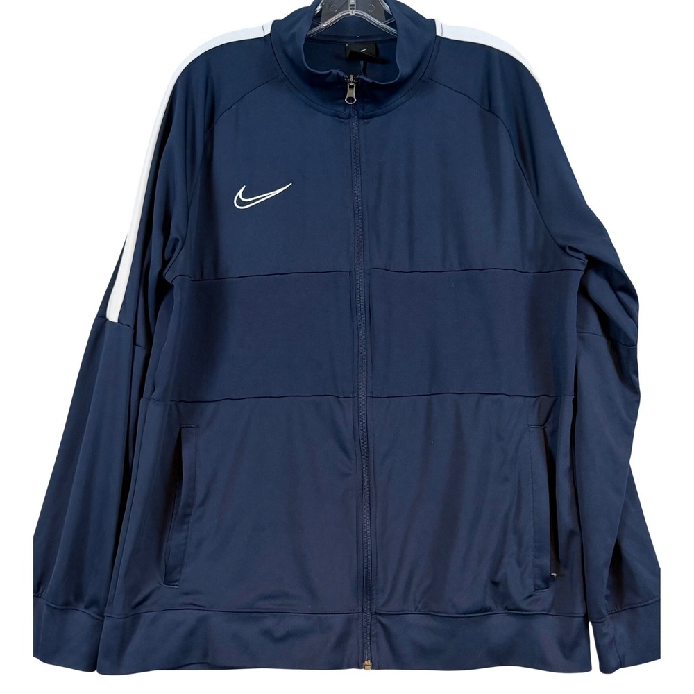 Nike Mens Dri-FIT Track Jacket XL Navy‎ Blue White Stripe Full Zip Soccer Warmup